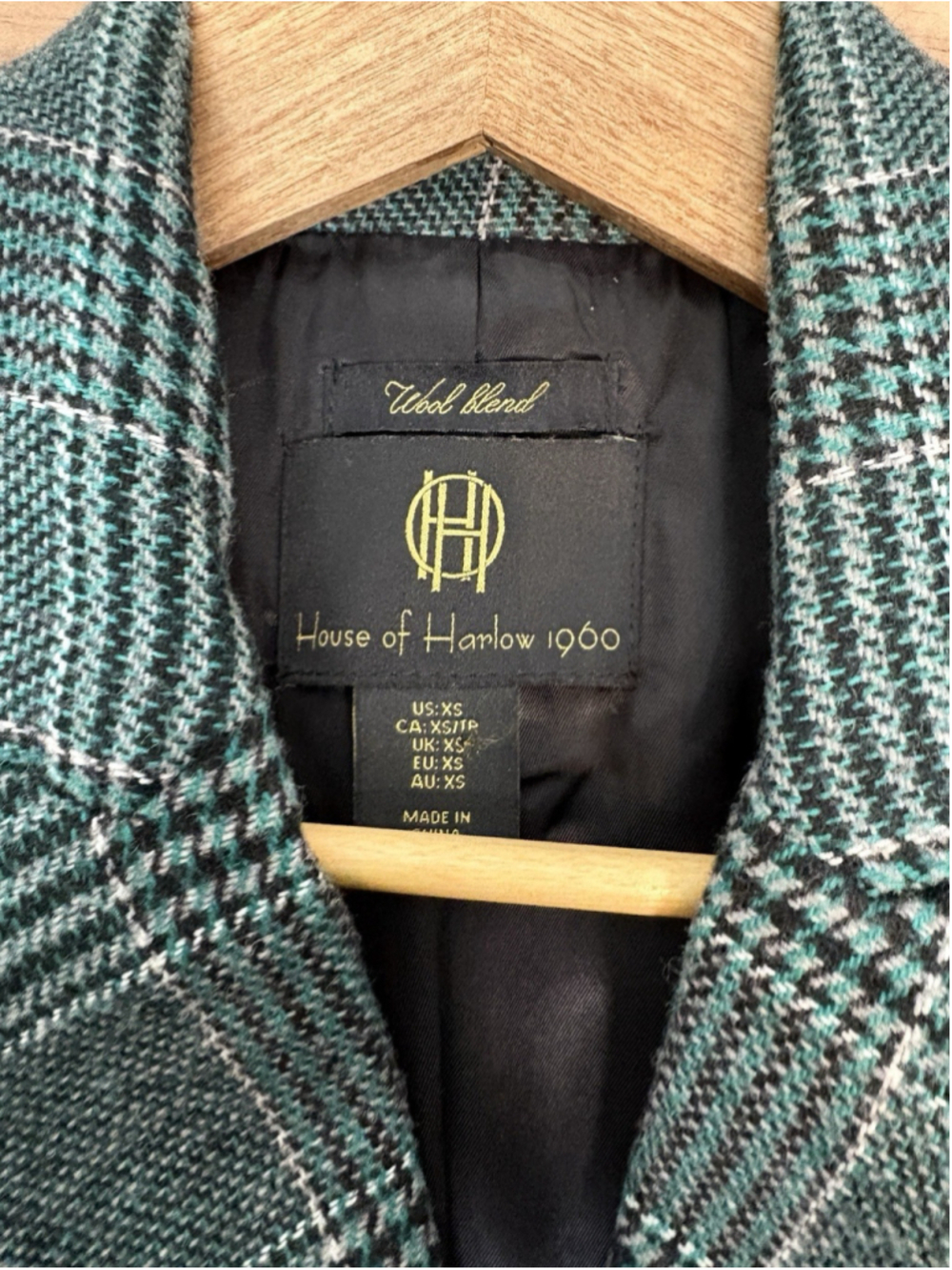 House of Harlow Blazer Jacket Green Tartan Plaid Double Breasted Wool XS - Picture 13 of 14